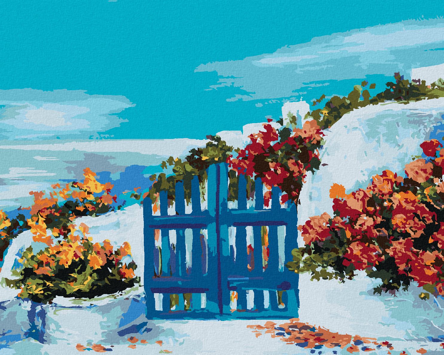 zuty Malování podle čísel - ZAHRÁDKA NA SANTORINI - Rozměr: 40x50 cm, Rámování: Varianta: vypnuté plátno na rám - obrázek 1