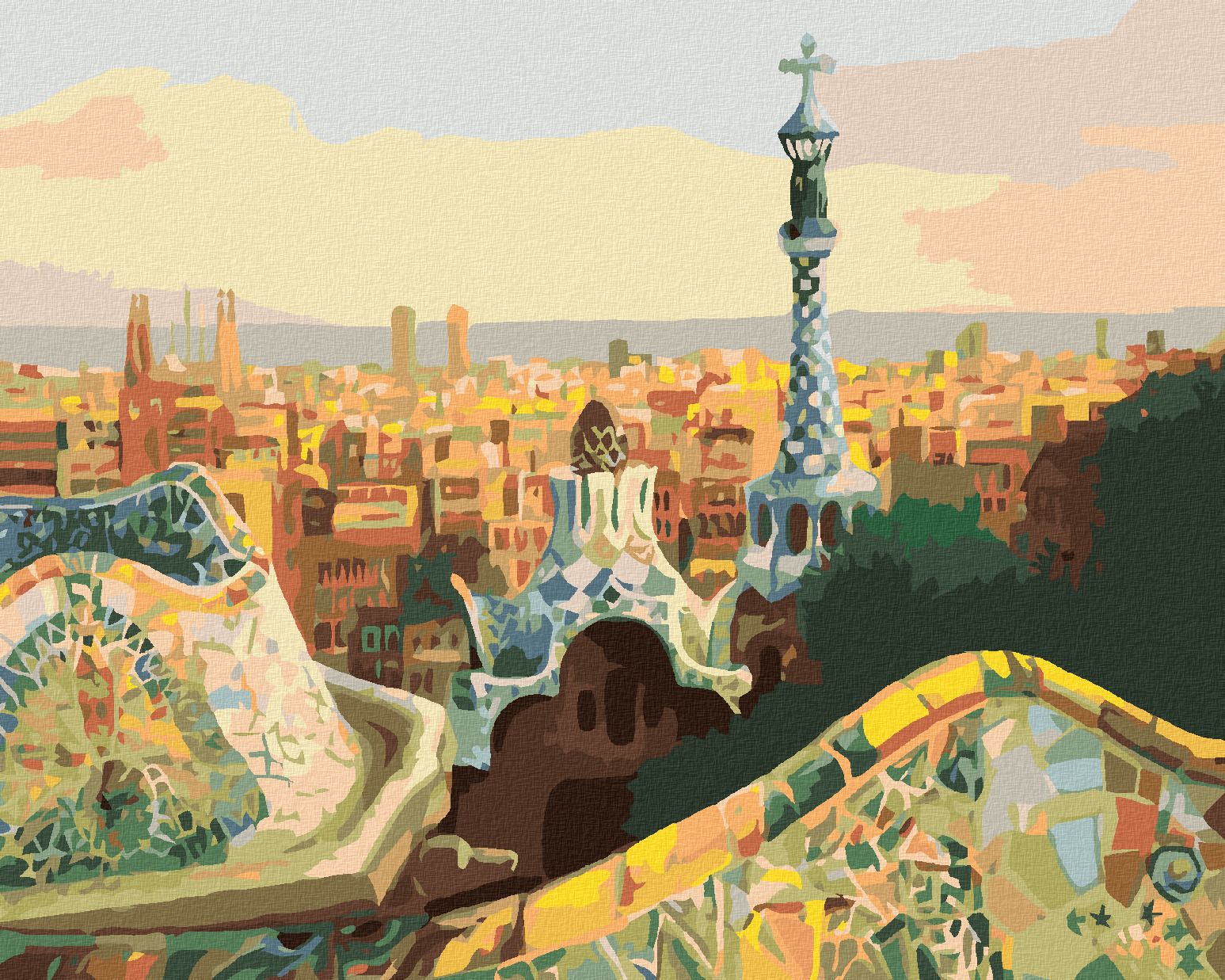 zuty Malování podle čísel - VÝHLED NA BARCELONU Z PARKU GÜELL - Rozměr: 40x50 cm, Rámování: Varianta: vypnuté plátno na rám - obrázek 1