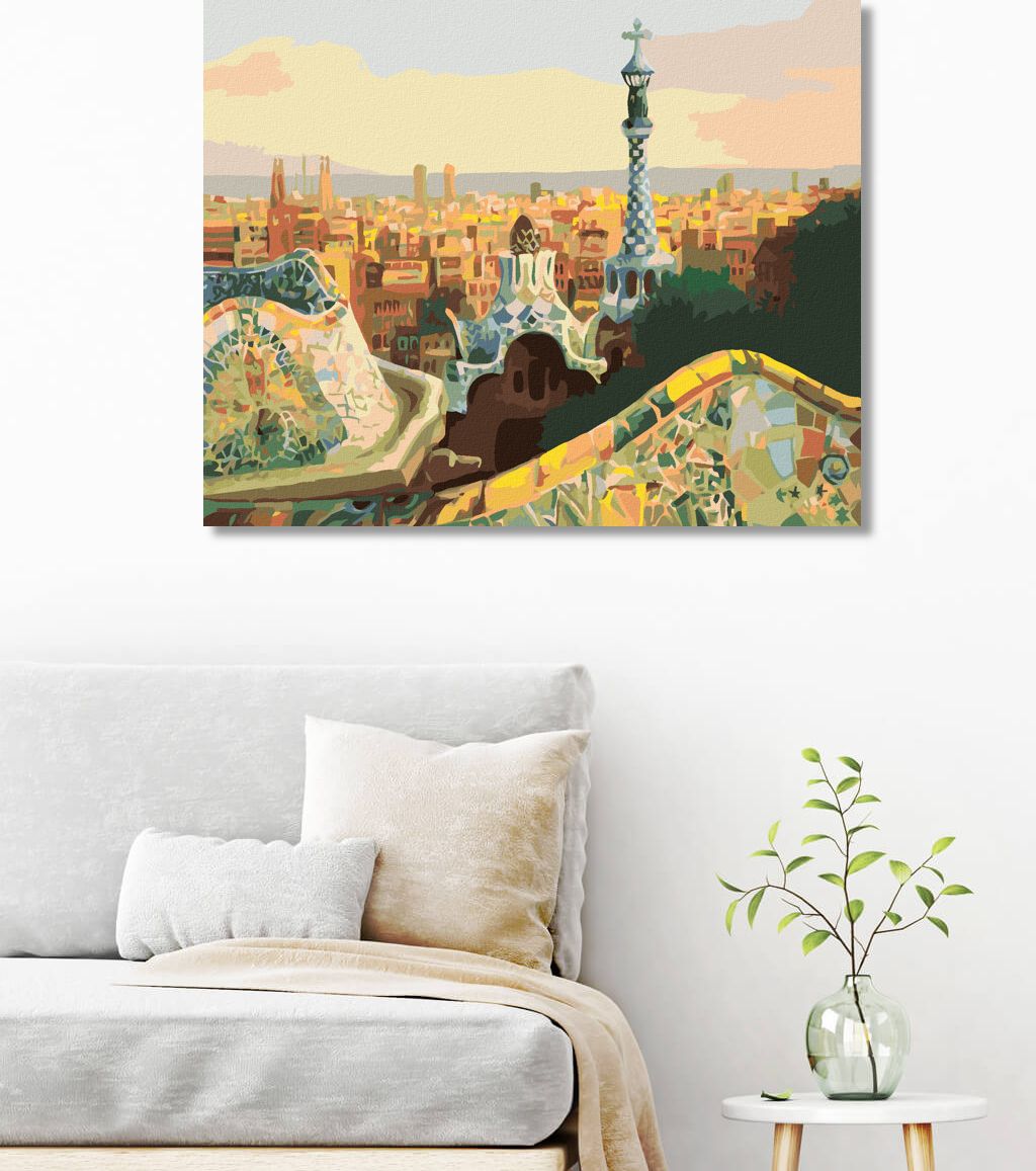 zuty Malování podle čísel - VÝHLED NA BARCELONU Z PARKU GÜELL - Rozměr: 40x50 cm, Rámování: Varianta: vypnuté plátno na rám - obrázek 3