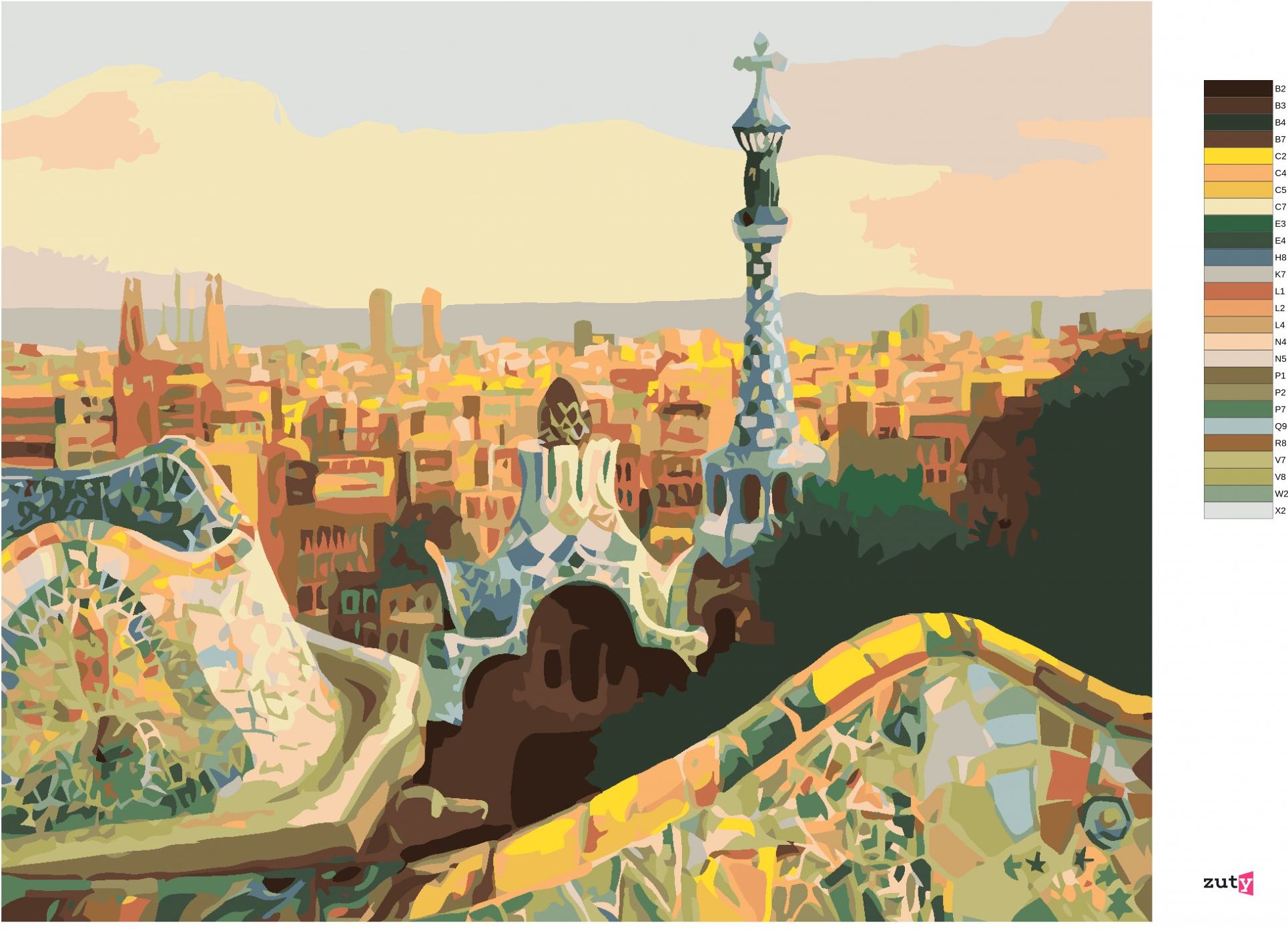 zuty Malování podle čísel - VÝHLED NA BARCELONU Z PARKU GÜELL - Rozměr: 40x50 cm, Rámování: Varianta: vypnuté plátno na rám - obrázek 8