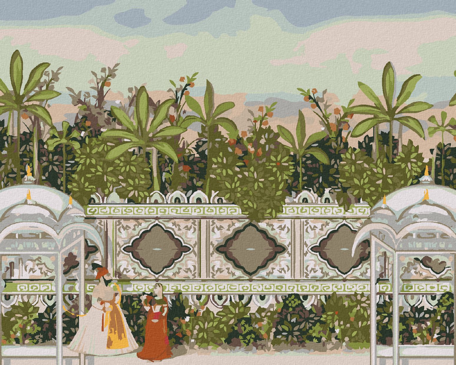 zuty Malování podle čísel - OKRASNÁ ZEĎ V ZAHRADĚ MUGHAL - Rozměr: 40x50 cm, Rámování: Varianta: bez rámu a bez vypnutí plátna - obrázek 1