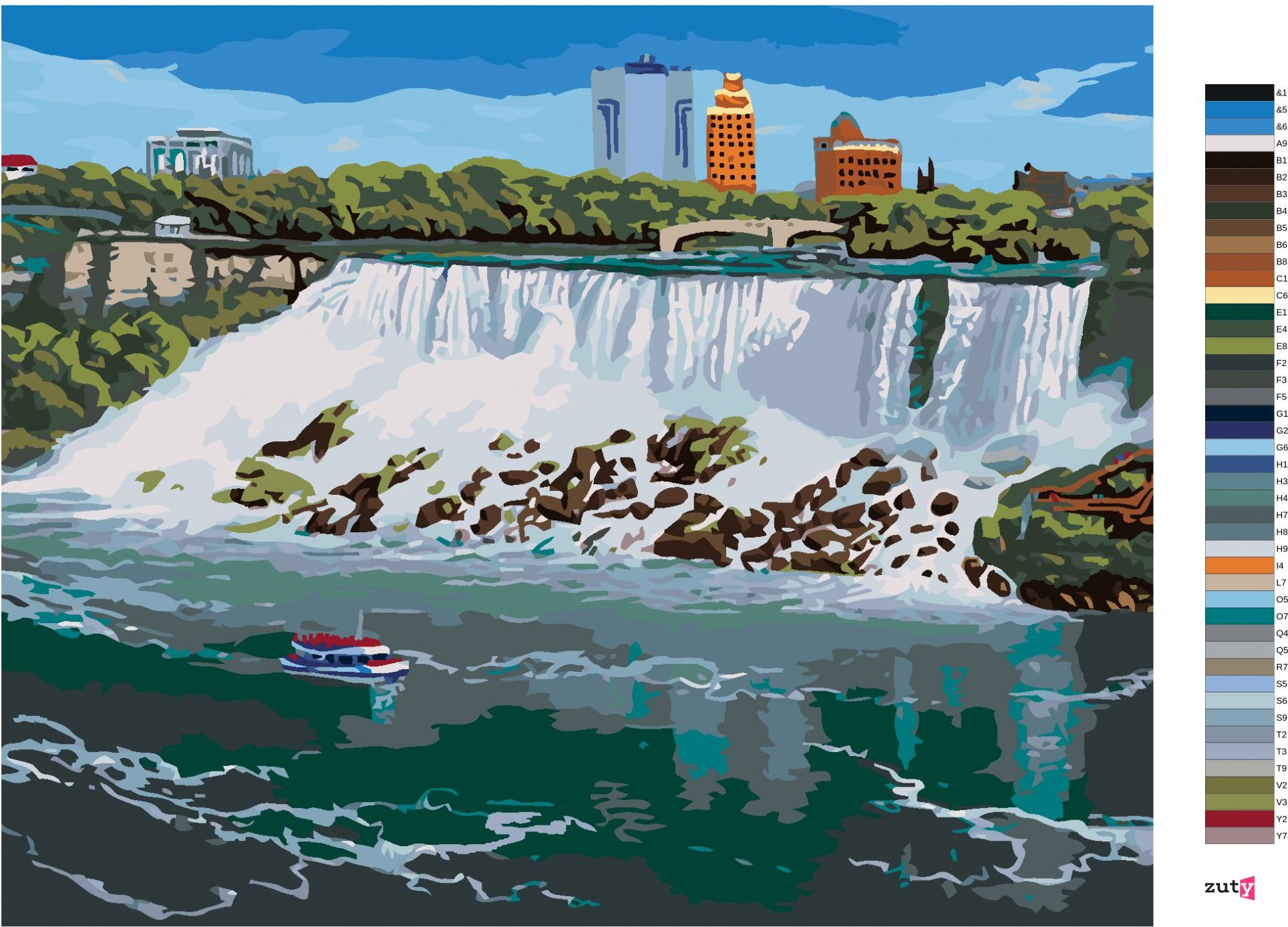 zuty Malování podle čísel - AMERICKÉ NIAGARSKÉ VODOPÁDY (ROBERT JOHNSON) - Rozměr: 40x50 cm, Rámování: Varianta: bez rámu a bez vypnutí plátna - obrázek 3