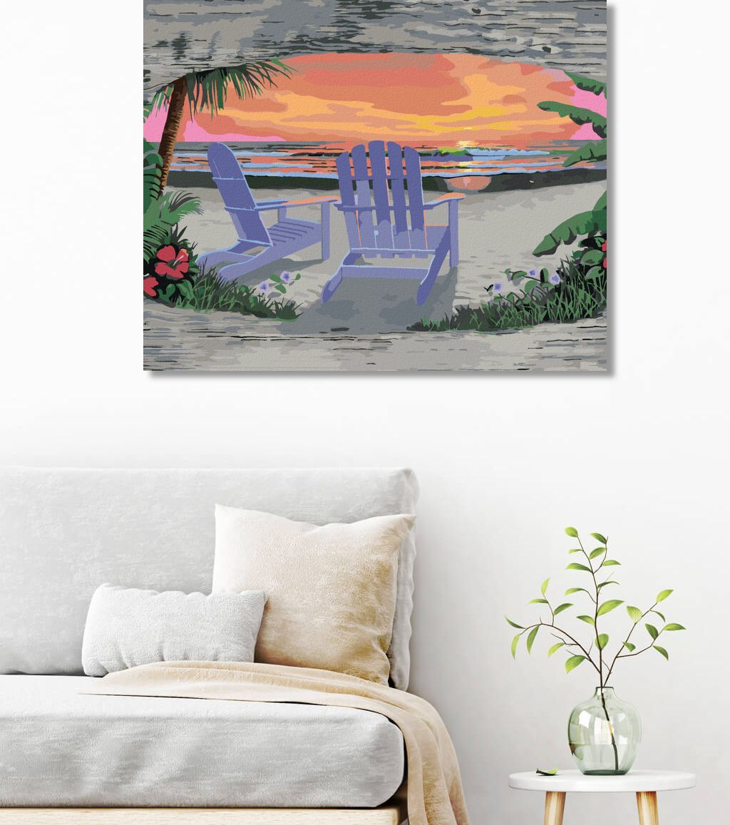 zuty Malování podle čísel - VEČERNÍ ZÁPAD SLUNCE NA PLÁŽI PRO DVA (ROBERT JOHNSON) - Rozměr: 40x50 cm, Rámování: Varianta: bez rámu a bez vypnutí plátna - obrázek 2