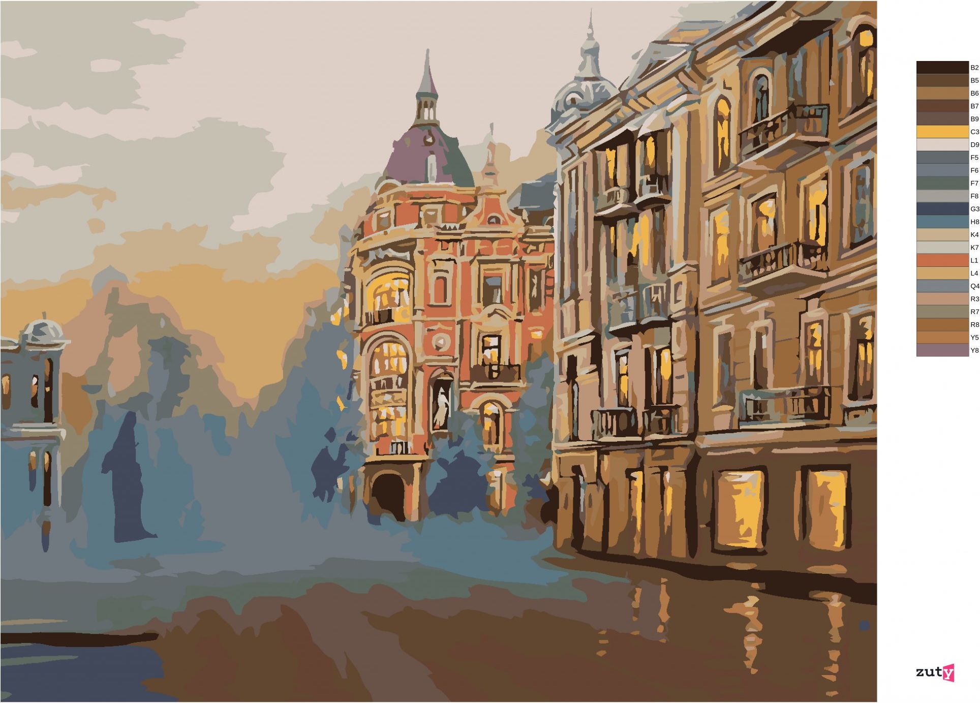 zuty Malování podle čísel - HISTORICKÁ ČÁST MĚSTA - Rozměr: 40x50 cm, Rámování: Varianta: bez rámu a bez vypnutí plátna - obrázek 2