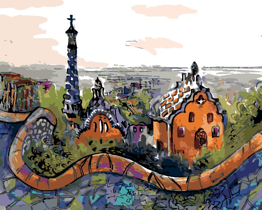 zuty Malování podle čísel - PARK GÜELL V BARCELONĚ - Rozměr: 40x50 cm, Rámování: Varianta: bez rámu a bez vypnutí plátna - obrázek 9