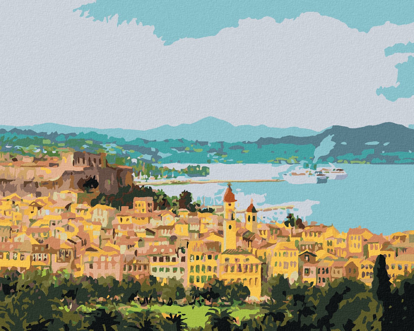 zuty Malování podle čísel - CORFU V ŘECKU - Rozměr: 40x50 cm, Rámování: Varianta: vypnuté plátno na rám - obrázek 1