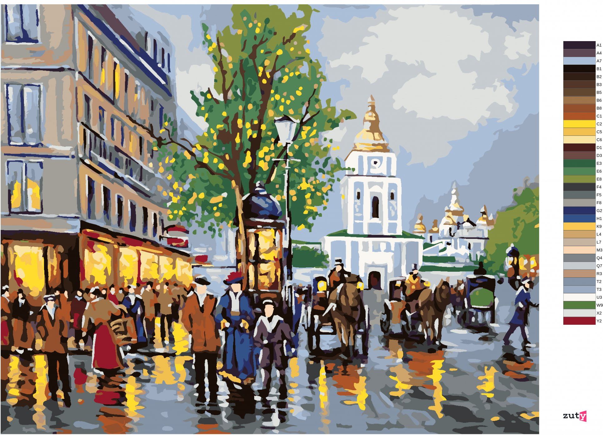 zuty Malování podle čísel - STARÝ KYJEV - Rozměr: 40x50 cm, Rámování: Varianta: bez rámu a bez vypnutí plátna - obrázek 2