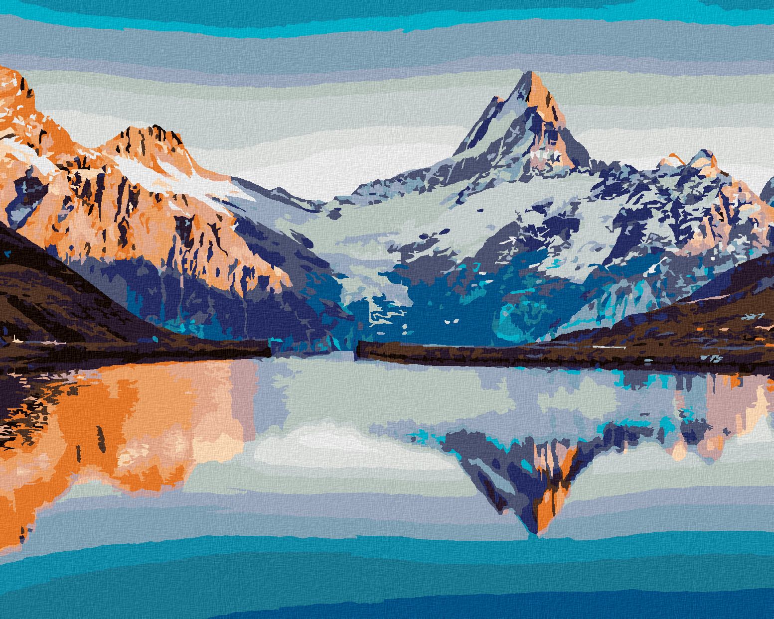 zuty Malování podle čísel - FANTASTICKÉ PANORAMA JEZERA BACHALPSEE VE ŠVÝCARSKU - Rozměr: 40x50 cm, Rámování: Varianta: vypnuté plátno na rám - obrázek 1