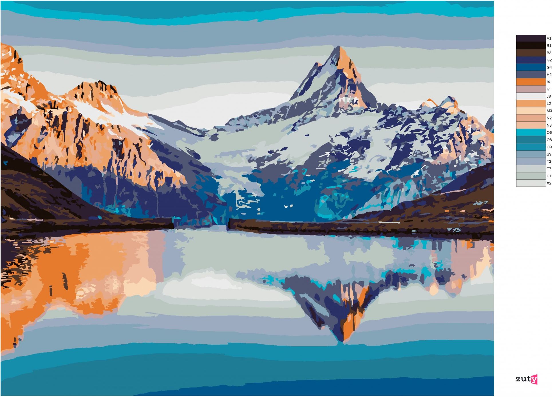 zuty Malování podle čísel - FANTASTICKÉ PANORAMA JEZERA BACHALPSEE VE ŠVÝCARSKU - Rozměr: 40x50 cm, Rámování: Varianta: vypnuté plátno na rám - obrázek 3
