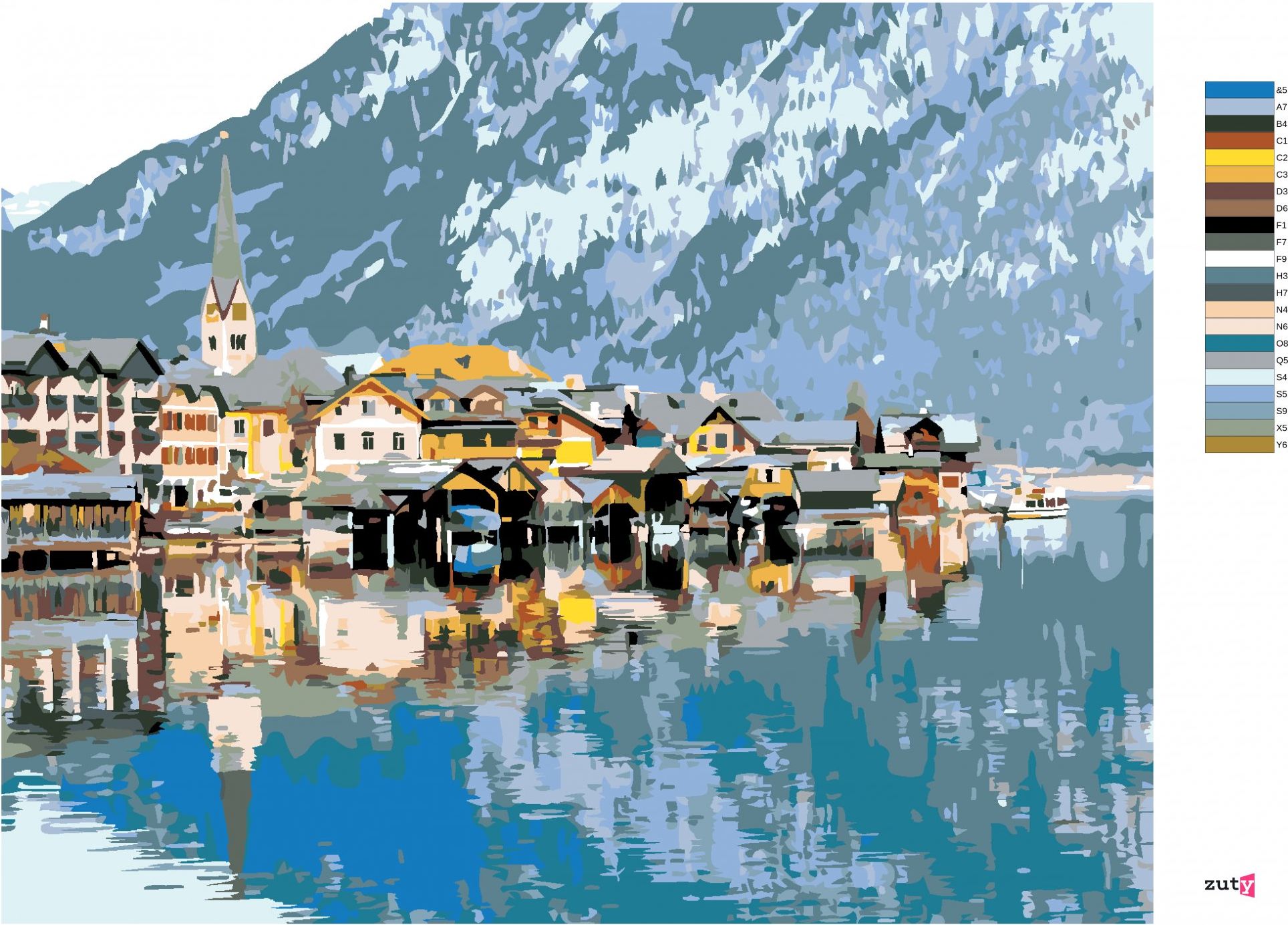 zuty Malování podle čísel - HALLSTATT V ALPÁCH - Rozměr: 40x50 cm, Rámování: Varianta: vypnuté plátno na rám - obrázek 3