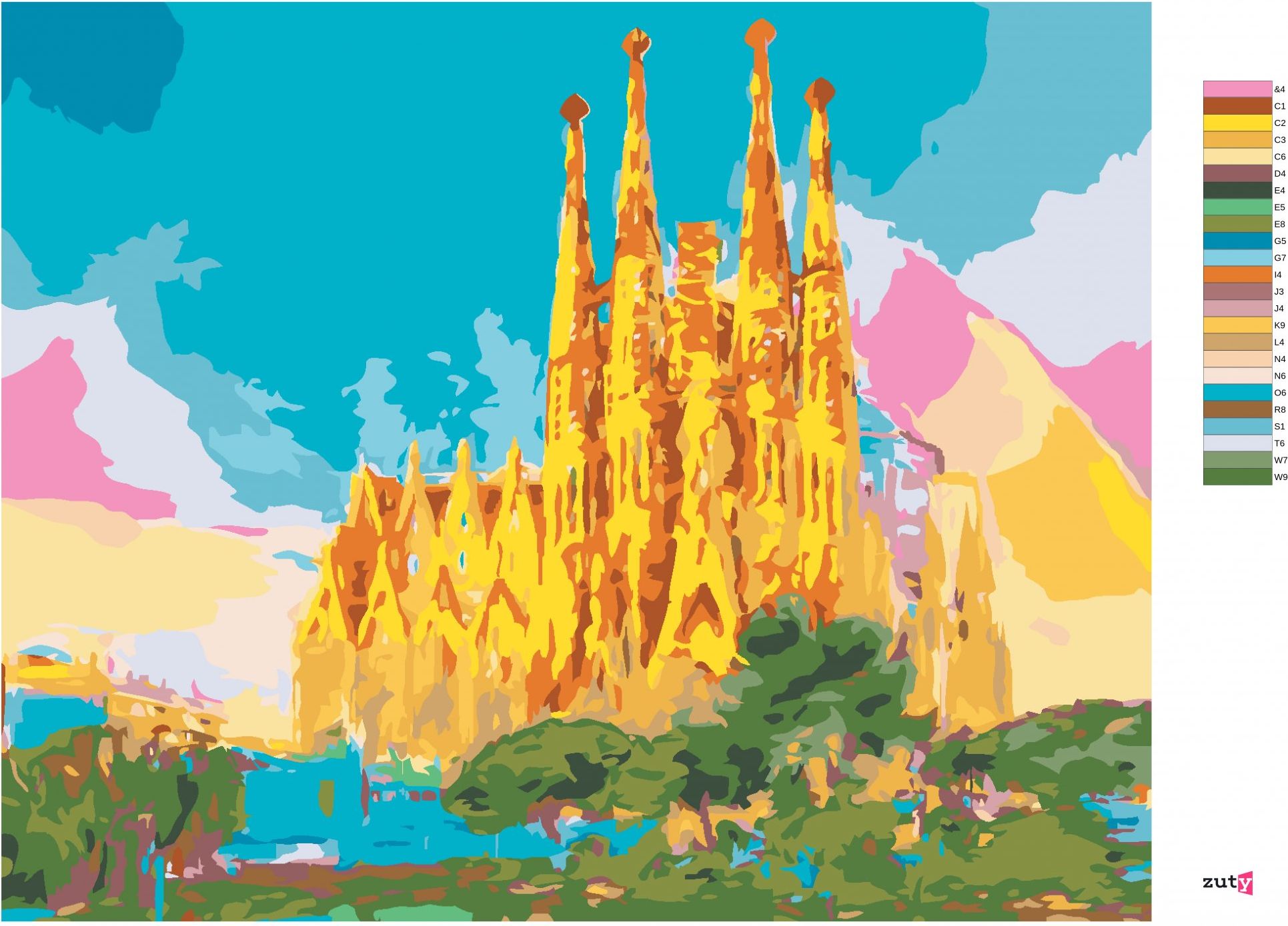 zuty Malování podle čísel - DUHOVÁ SAGRADA FAMILIA - Rozměr: 40x50 cm, Rámování: Varianta: bez rámu a bez vypnutí plátna - obrázek 10