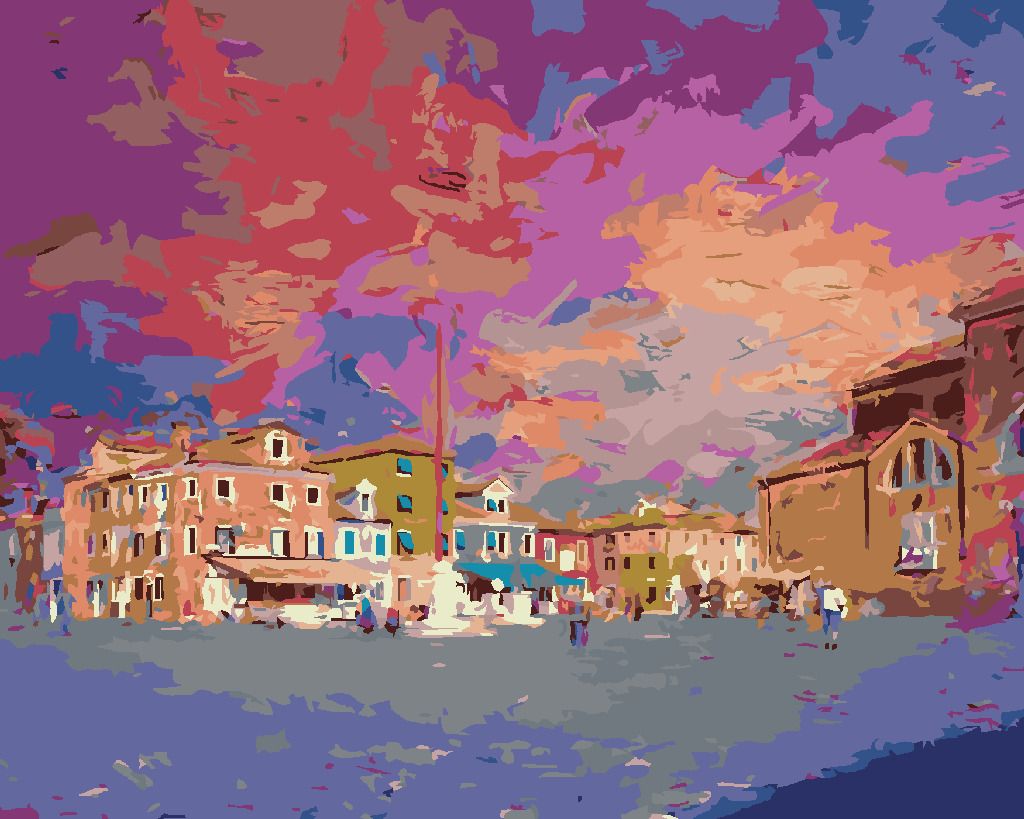 zuty Malování podle čísel - NÁMĚSTÍ NA OSTROVĚ BURANO - Rozměr: 40x50 cm, Rámování: Varianta: bez rámu a bez vypnutí plátna - obrázek 3
