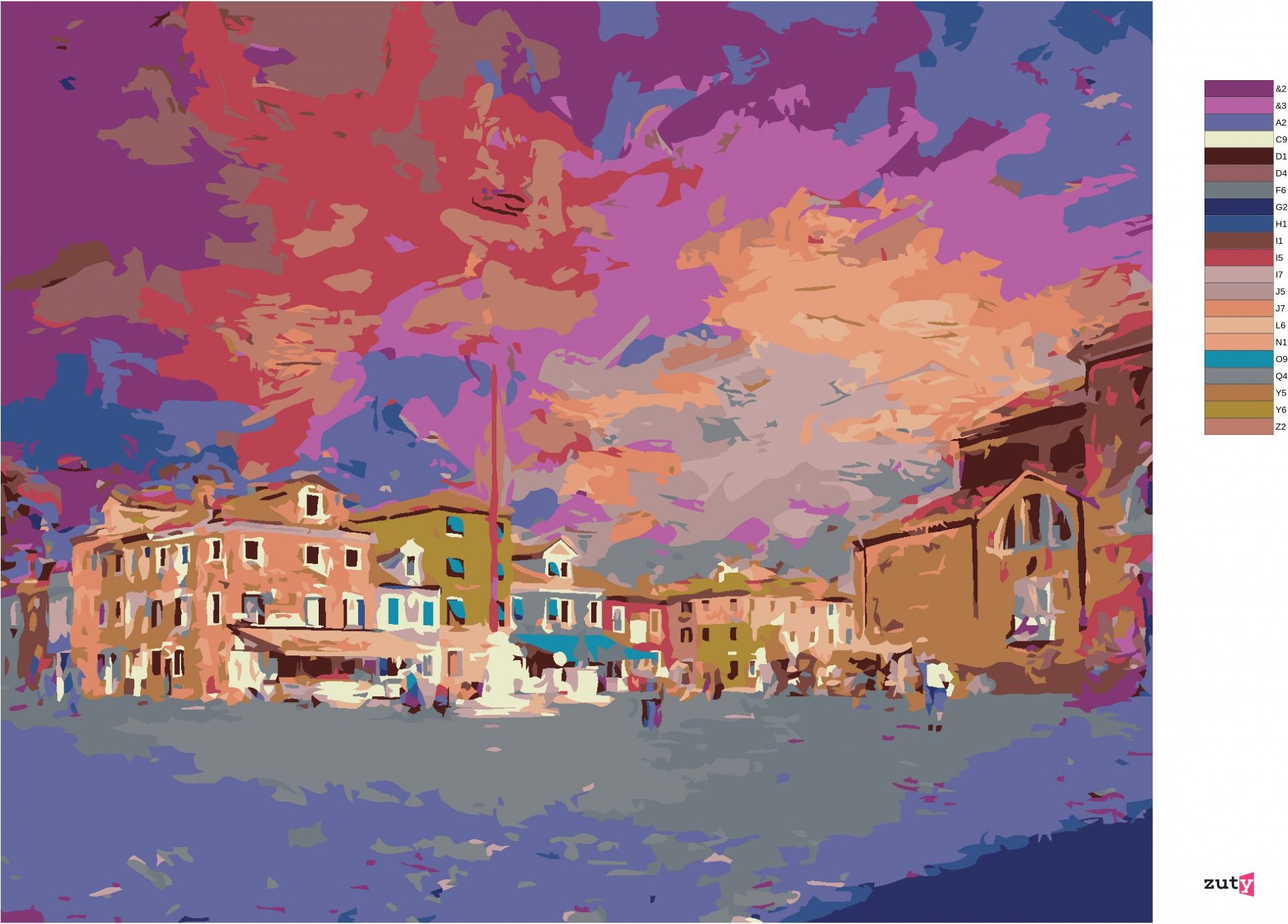 zuty Malování podle čísel - NÁMĚSTÍ NA OSTROVĚ BURANO - Rozměr: 40x50 cm, Rámování: Varianta: bez rámu a bez vypnutí plátna - obrázek 9