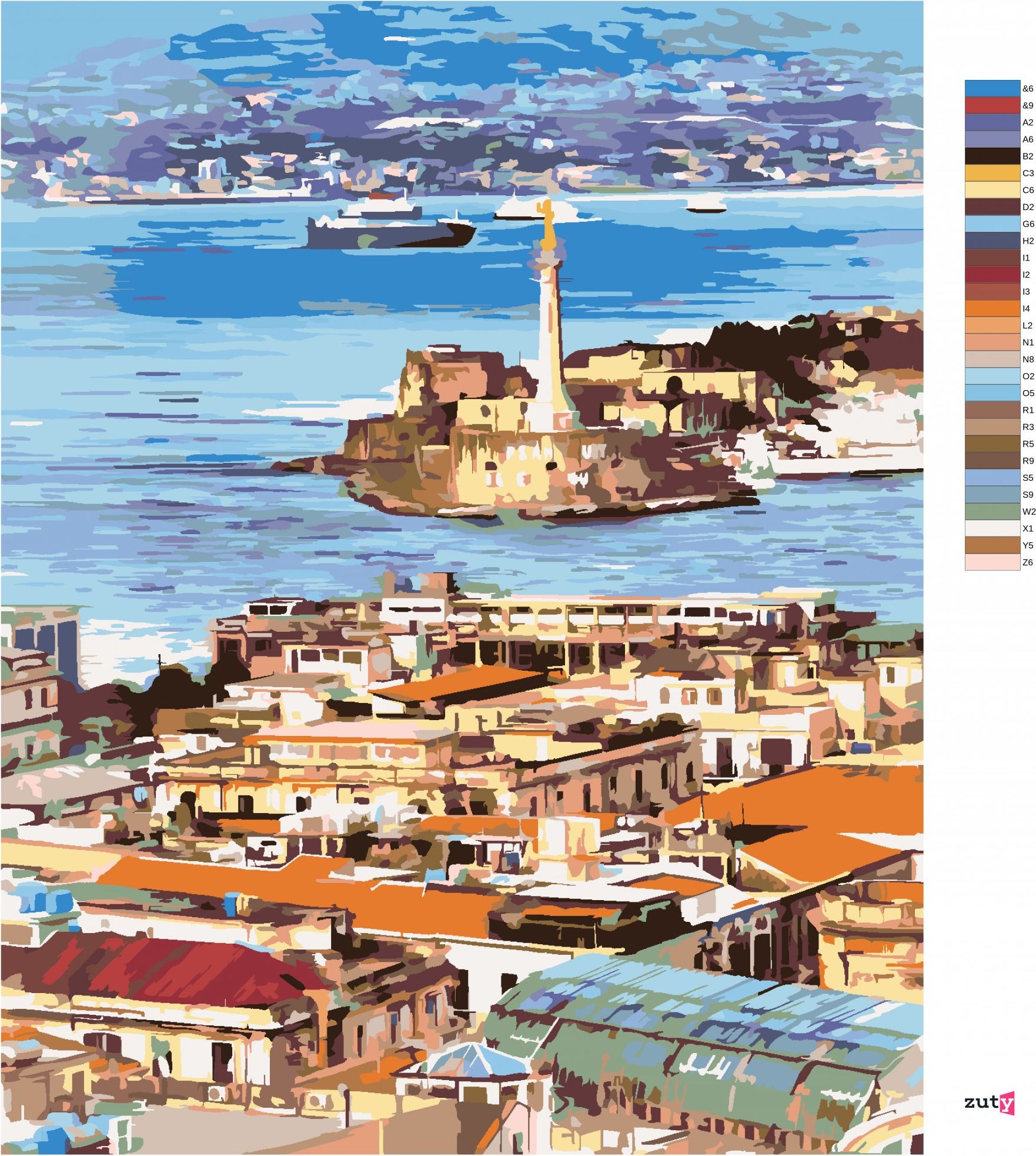 zuty Malování podle čísel - PANORAMA MĚSTA MESSINA - Rozměr: 40x50 cm, Rámování: Varianta: vypnuté plátno na rám - obrázek 5