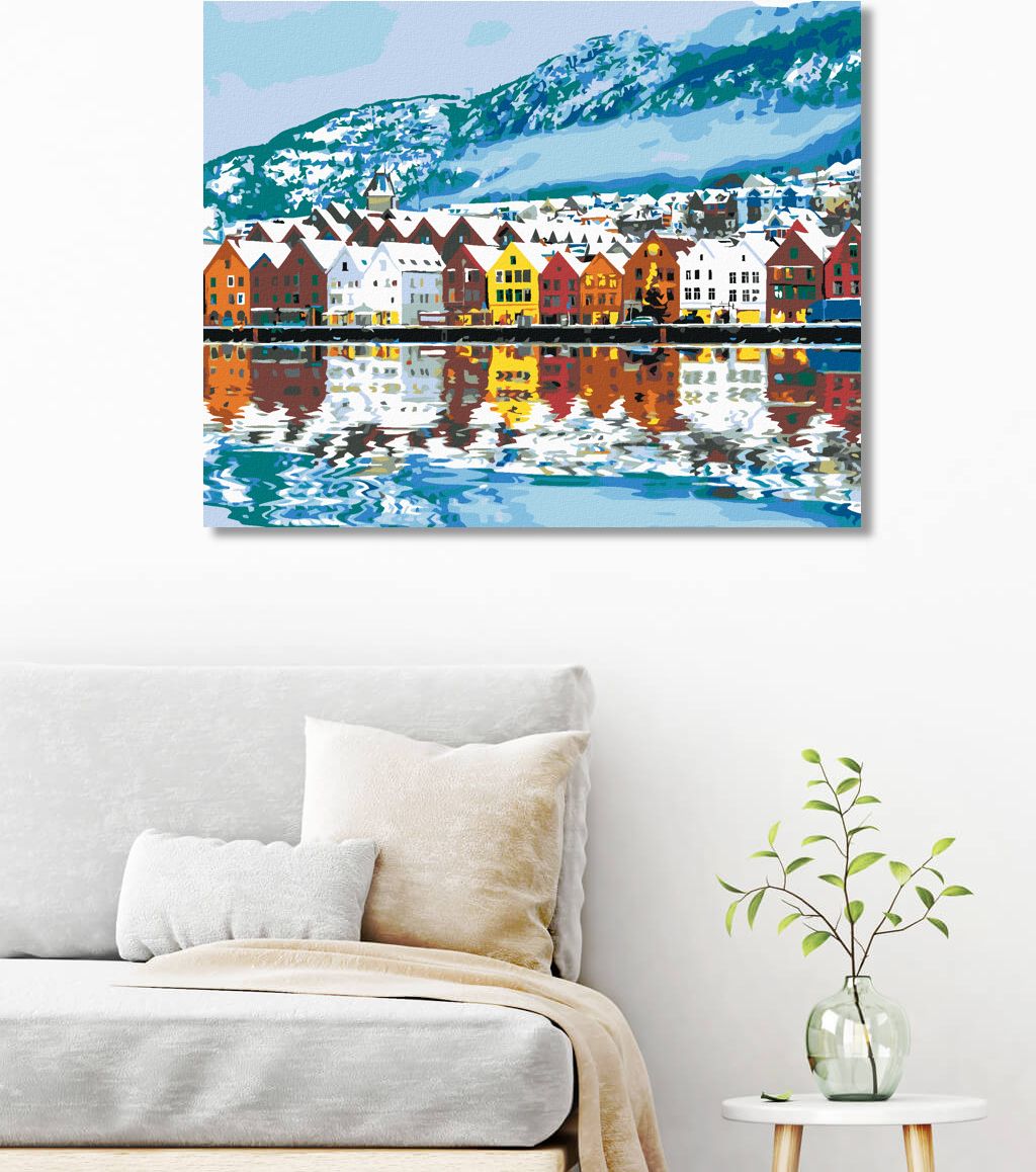 zuty Malování podle čísel - MĚSTEČKO BERGEN V NORSKU - Rozměr: 40x50 cm, Rámování: Varianta: vypnuté plátno na rám - obrázek 2