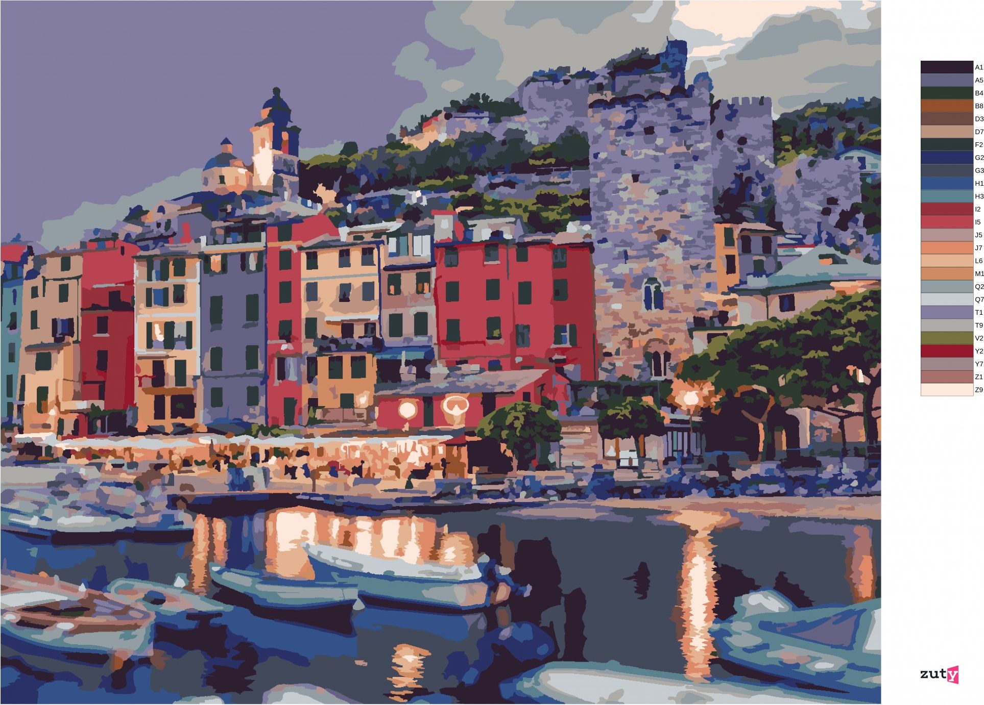 zuty Malování podle čísel - PORTOVENERE V ITÁLII - Rozměr: 40x50 cm, Rámování: Varianta: bez rámu a bez vypnutí plátna - obrázek 2