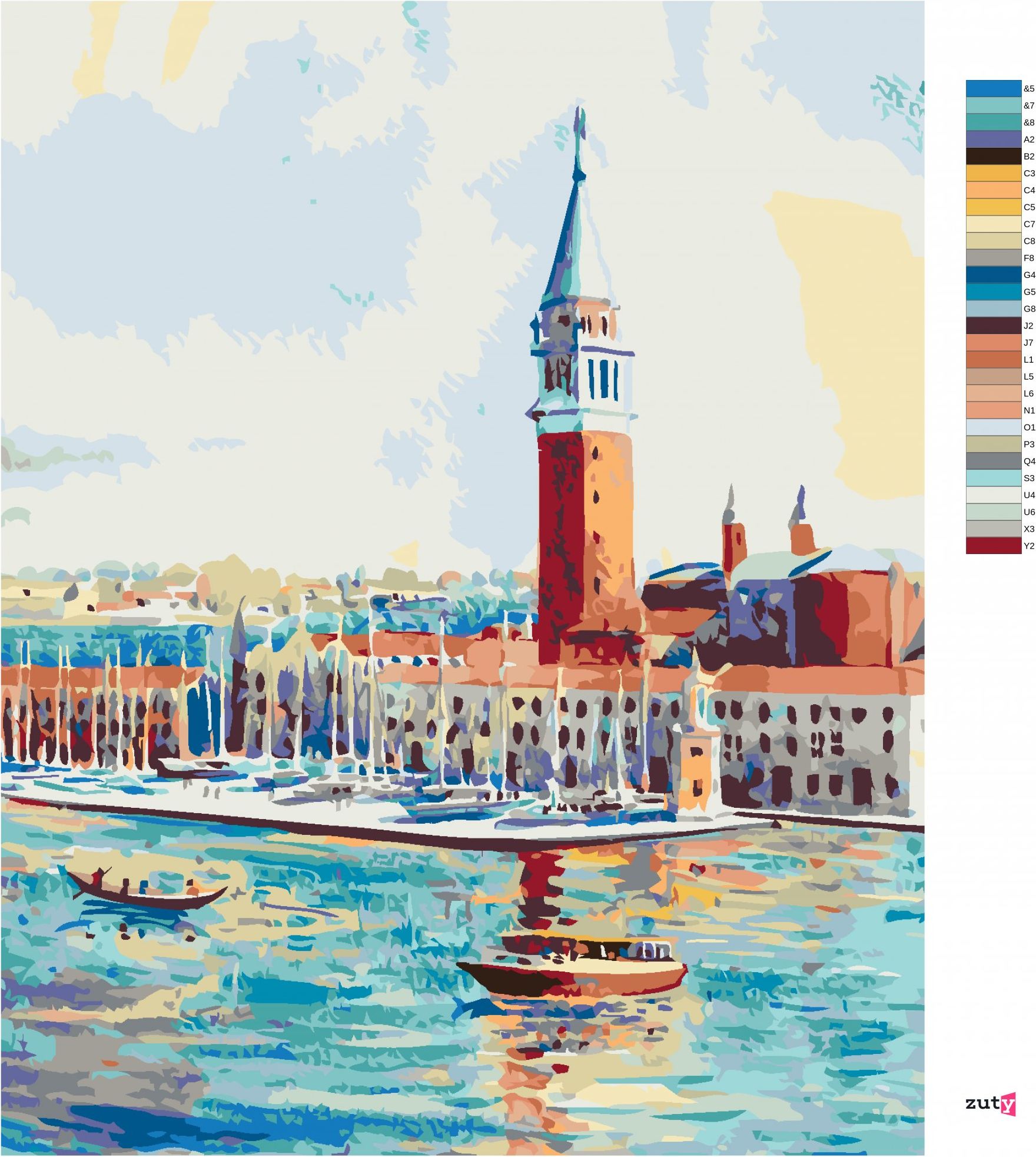 zuty Malování podle čísel - OSTROV SAN GIORGIO V BENÁTKÁCH - Rozměr: 40x50 cm, Rámování: Varianta: bez rámu a bez vypnutí plátna - obrázek 6