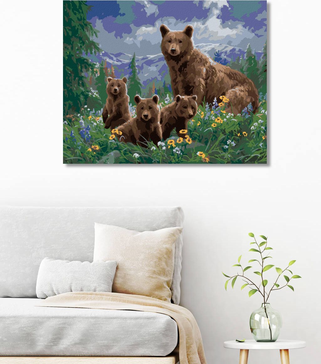 zuty Malování podle čísel - MEDVĚD S MLÁĎATY V KVĚTINÁCH A HORY (ABRAHAM HUNTER) - Rozměr: 40x50 cm, Rámování: Varianta: bez rámu a bez vypnutí plátna - obrázek 7