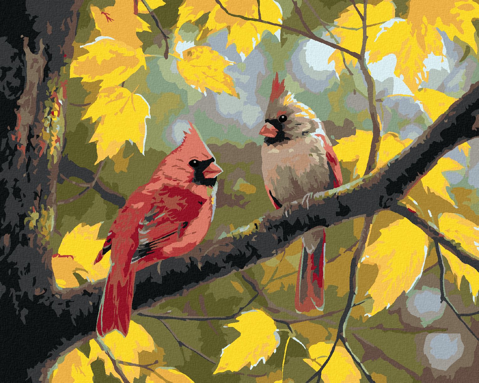 zuty Malování podle čísel - PTÁK KARDINÁL A PODZIM (ABRAHAM HUNTER) - Rozměr: 40x50 cm, Rámování: Varianta: vypnuté plátno na rám - obrázek 1