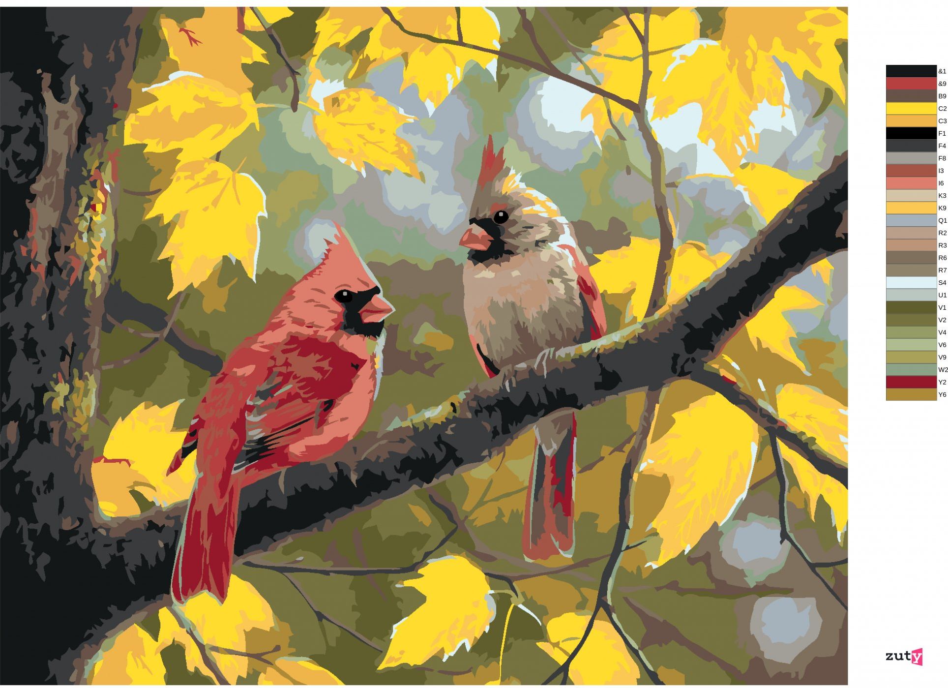 zuty Malování podle čísel - PTÁK KARDINÁL A PODZIM (ABRAHAM HUNTER) - Rozměr: 40x50 cm, Rámování: Varianta: vypnuté plátno na rám - obrázek 4