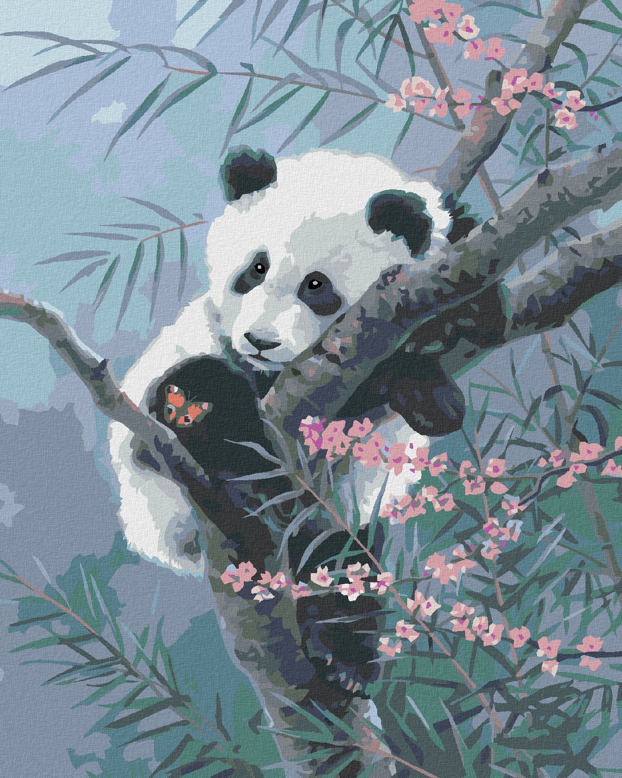 zuty Malování podle čísel - PANDA, MOTÝL A BAMBUS (ABRAHAM HUNTER) - Rozměr: 40x50 cm, Rámování: Varianta: bez rámu a bez vypnutí plátna - obrázek 1