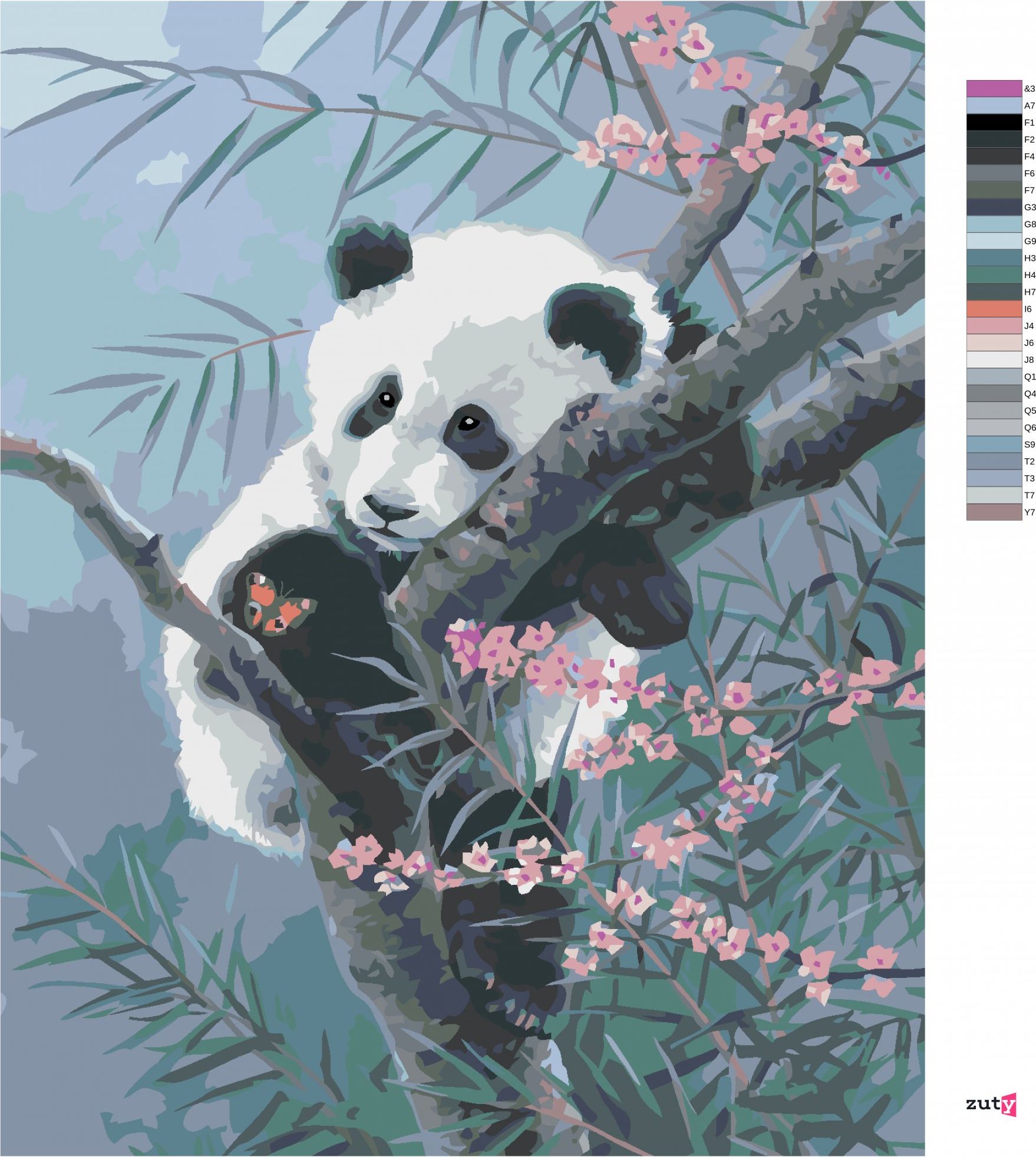 zuty Malování podle čísel - PANDA, MOTÝL A BAMBUS (ABRAHAM HUNTER) - Rozměr: 40x50 cm, Rámování: Varianta: bez rámu a bez vypnutí plátna - obrázek 2