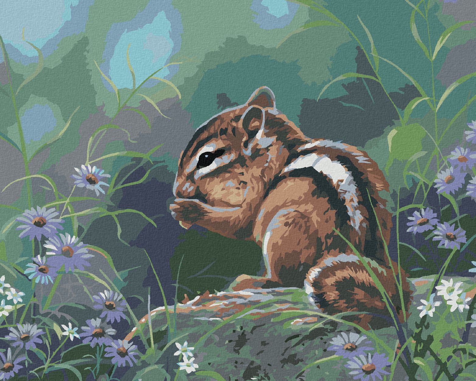 zuty Malování podle čísel - ČIPMANK V KVĚTINÁCH (ABRAHAM HUNTER) - Rozměr: 40x50 cm, Rámování: Varianta: bez rámu a bez vypnutí plátna - obrázek 1