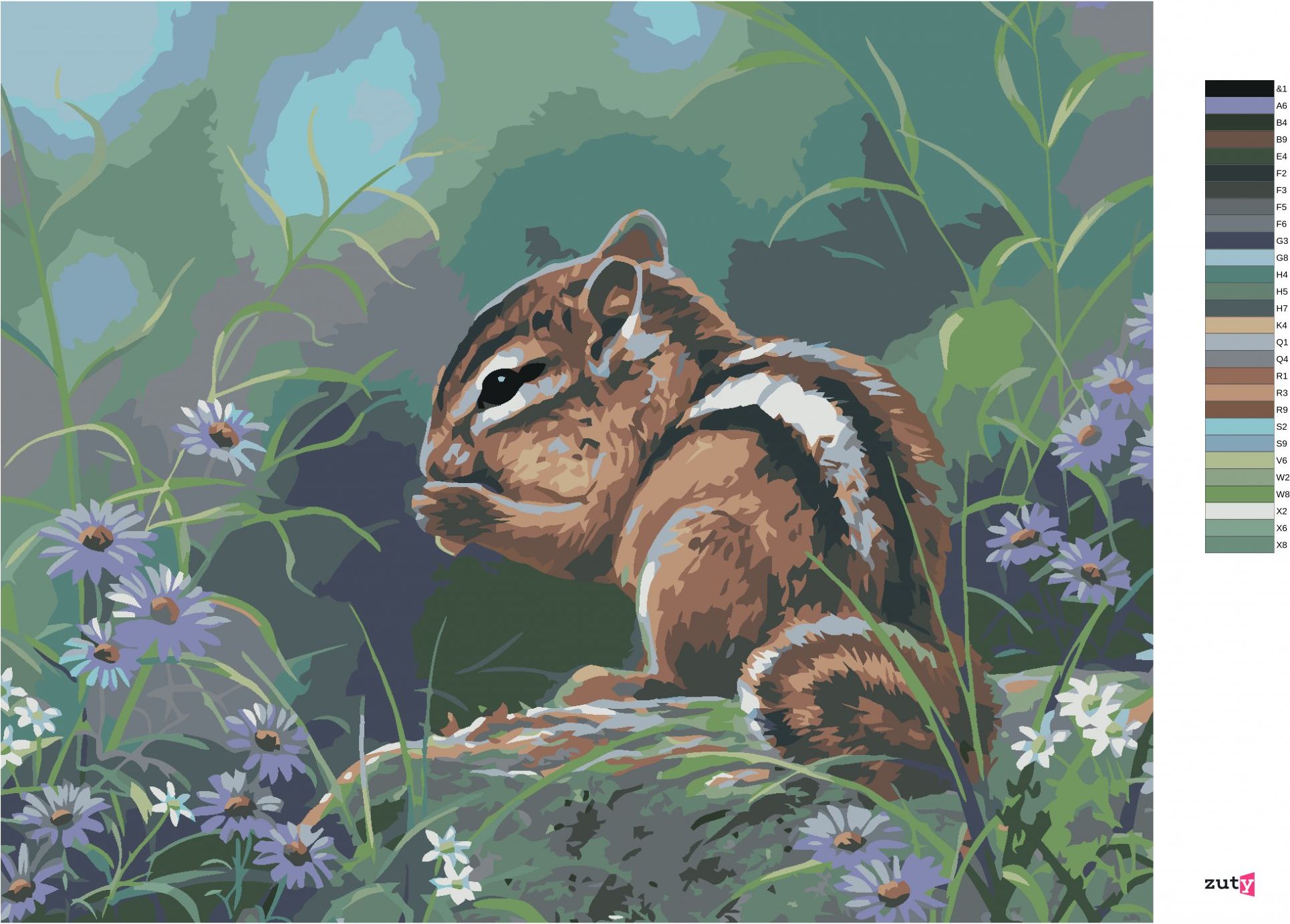 zuty Malování podle čísel - ČIPMANK V KVĚTINÁCH (ABRAHAM HUNTER) - Rozměr: 40x50 cm, Rámování: Varianta: bez rámu a bez vypnutí plátna - obrázek 8