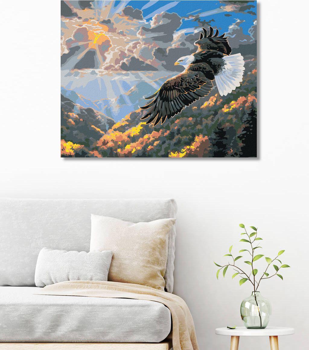 zuty Malování podle čísel - VÝCHOD SLUNCE A OREL BĚLOHLAVÝ V LETU (ABRAHAM HUNTER) - Rozměr: 40x50 cm, Rámování: Varianta: bez rámu a bez vypnutí plátna - obrázek 2