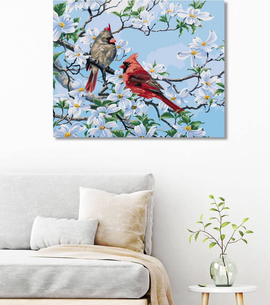 zuty Malování podle čísel - PTÁK KARDINÁL NA ROZKVETLÉ VĚTVI NA JAŘE (ABRAHAM HUNTER) - Rozměr: 40x50 cm, Rámování: Varianta: bez rámu a bez vypnutí plátna - obrázek 7