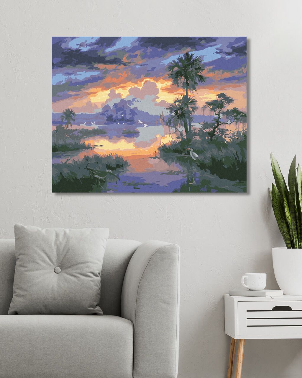 zuty Malování podle čísel - VOLAVKA U JEZERA A ZÁPAD SLUNCE (ABRAHAM HUNTER) - Rozměr: 40x50 cm, Rámování: Varianta: bez rámu a bez vypnutí plátna - obrázek 10