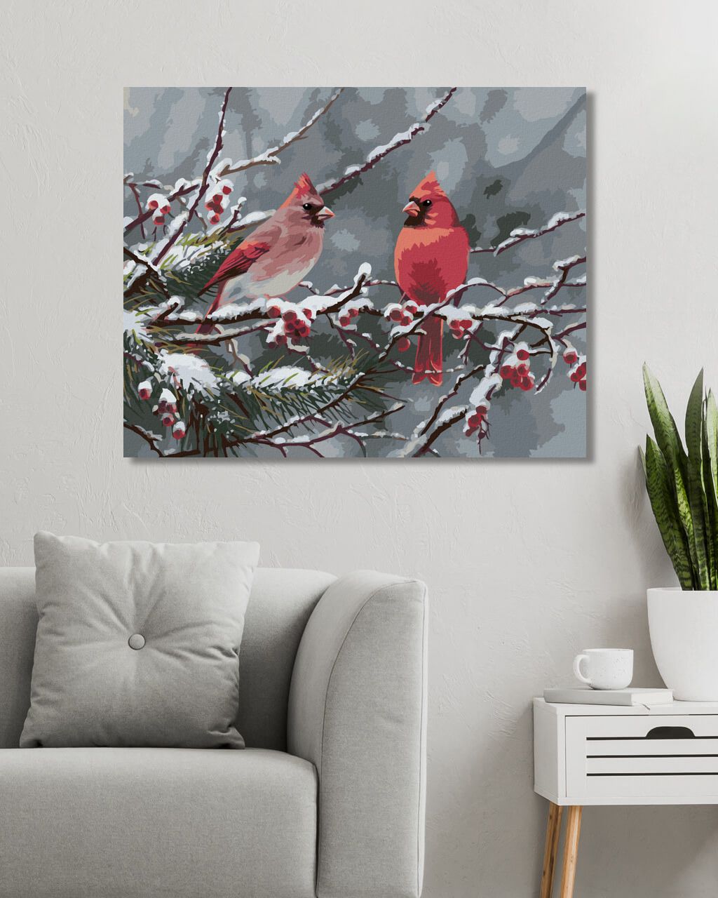 zuty Malování podle čísel - PTÁK KARDINÁL NA ZASNĚŽENÉ VĚTVI V ZIMĚ (ABRAHAM HUNTER) - Rozměr: 40x50 cm, Rámování: Varianta: bez rámu a bez vypnutí plátna - obrázek 10