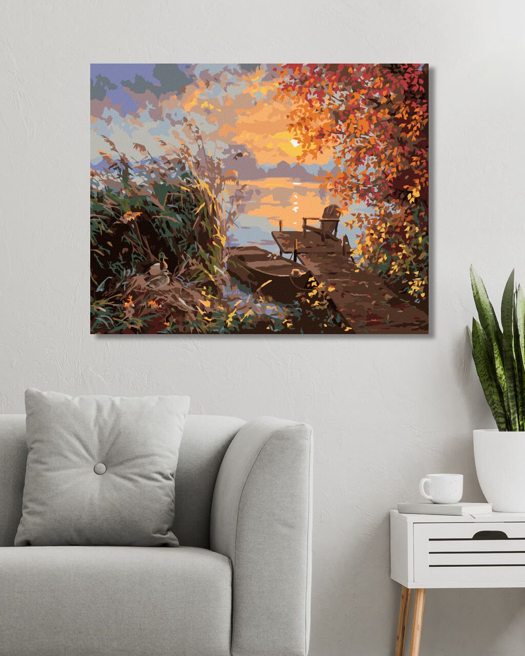zuty Malování podle čísel - KACHNA V RÁKOSÍ, MOLO A ZÁPAD SLUNCE NA PODZIM (ABRAHAM HUNTER) - Rozměr: 40x50 cm, Rámování: Varianta: bez rámu a bez vypnutí plátna - obrázek 8
