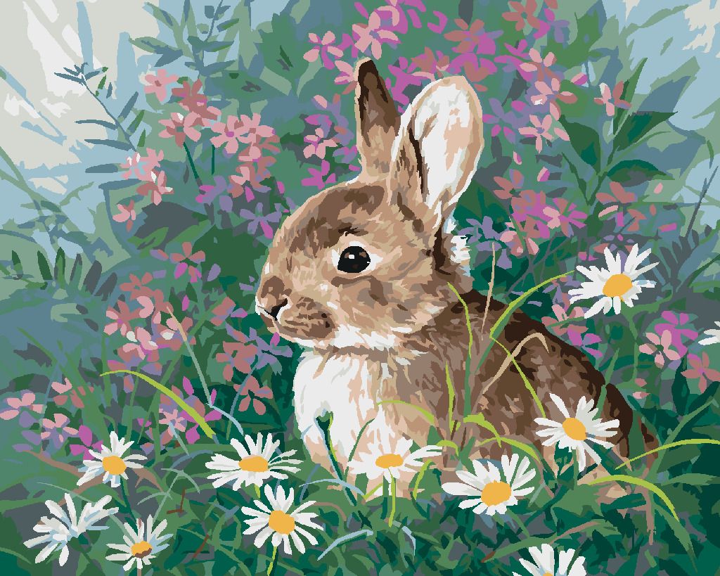 zuty Malování podle čísel - KRÁLÍK V KVĚTINÁCH (ABRAHAM HUNTER) - Rozměr: 40x50 cm, Rámování: Varianta: vypnuté plátno na rám - obrázek 6