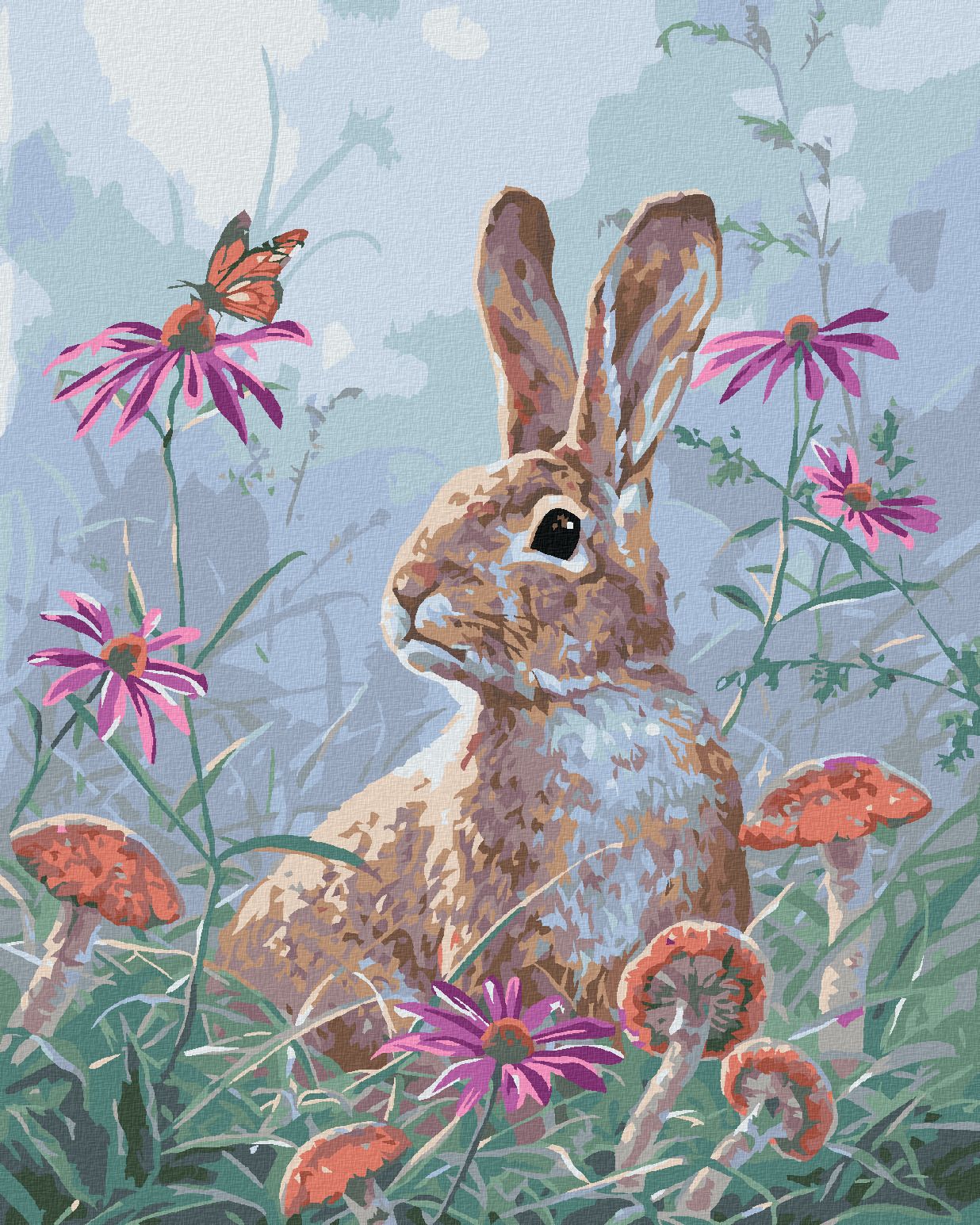 zuty Malování podle čísel - ZAJÍC, MOTÝL, KVĚTINY A HOUBY (ABRAHAM HUNTER) - Rozměr: 40x50 cm, Rámování: Varianta: vypnuté plátno na rám - obrázek 1