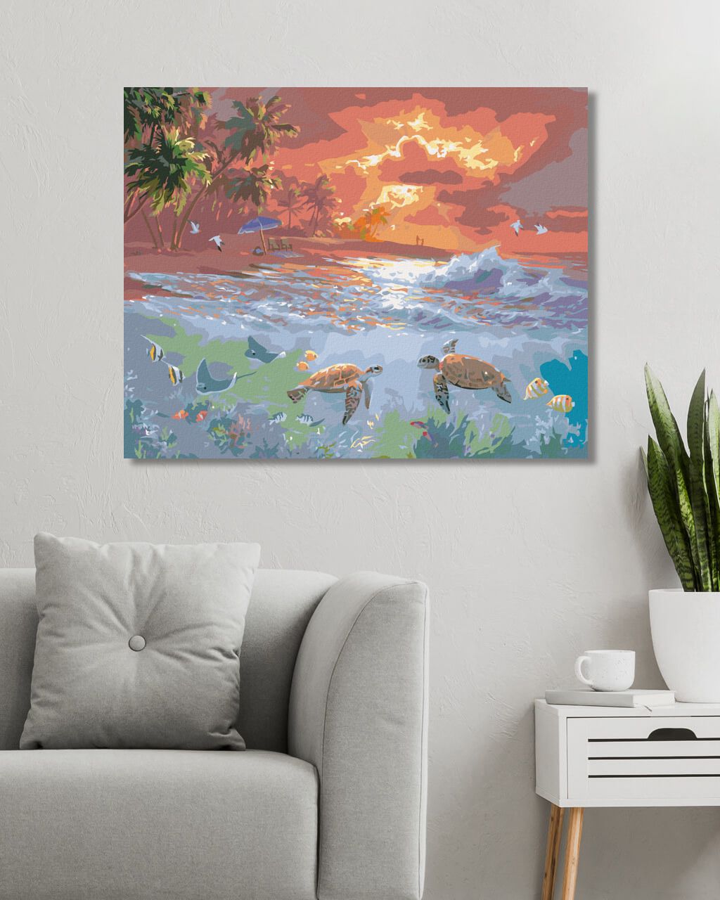 zuty Malování podle čísel - ŽELVY, PLÁŽ A ZÁPAD SLUNCE (ABRAHAM HUNTER) - Rozměr: 40x50 cm, Rámování: Varianta: vypnuté plátno na rám - obrázek 10