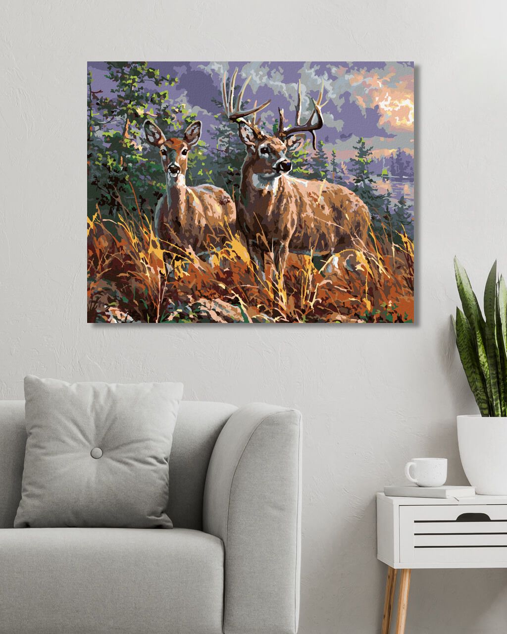 zuty Malování podle čísel - JELEN S DRUŽKOU A LES (ABRAHAM HUNTER) - Rozměr: 40x50 cm, Rámování: Varianta: bez rámu a bez vypnutí plátna - obrázek 5