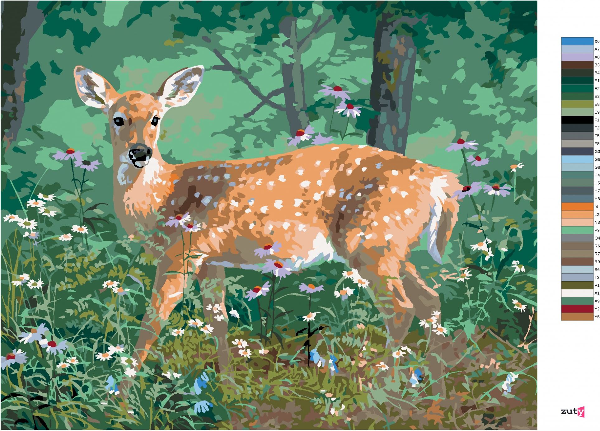 zuty Malování podle čísel - SRNA A KVÍTÍ (ABRAHAM HUNTER) - Rozměr: 40x50 cm, Rámování: Varianta: bez rámu a bez vypnutí plátna - obrázek 6