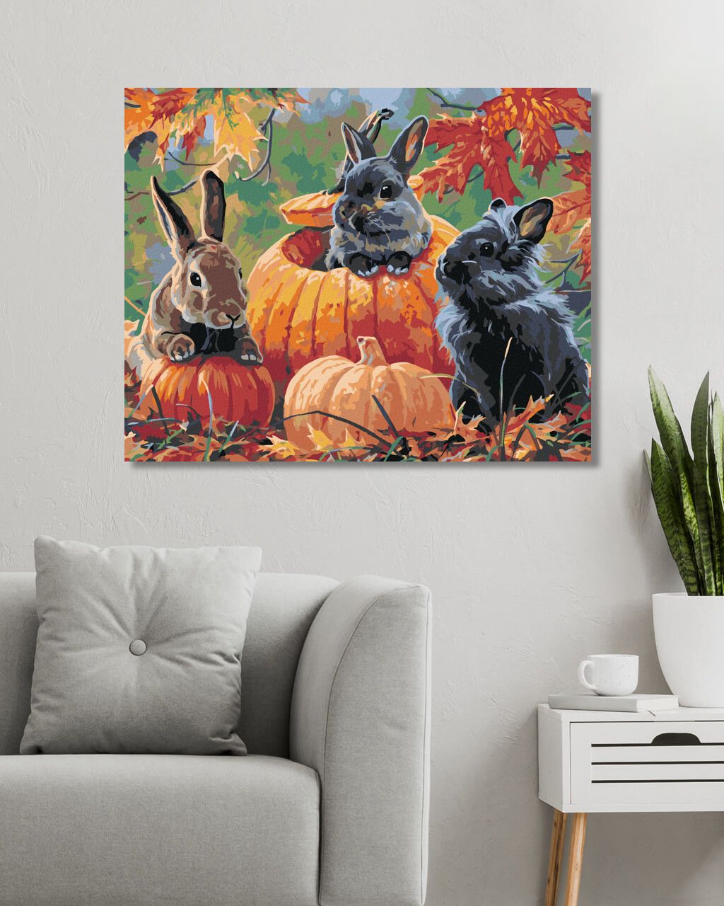 zuty Malování podle čísel - KRÁLÍCI, DÝNĚ A PODZIMNÍ LISTÍ (ABRAHAM HUNTER) - Rozměr: 40x50 cm, Rámování: Varianta: vypnuté plátno na rám - obrázek 7