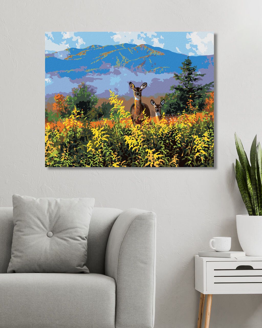 zuty Malování podle čísel - SRNA S KOLOUCHEM A HORY (ABRAHAM HUNTER) - Rozměr: 40x50 cm, Rámování: Varianta: vypnuté plátno na rám - obrázek 2