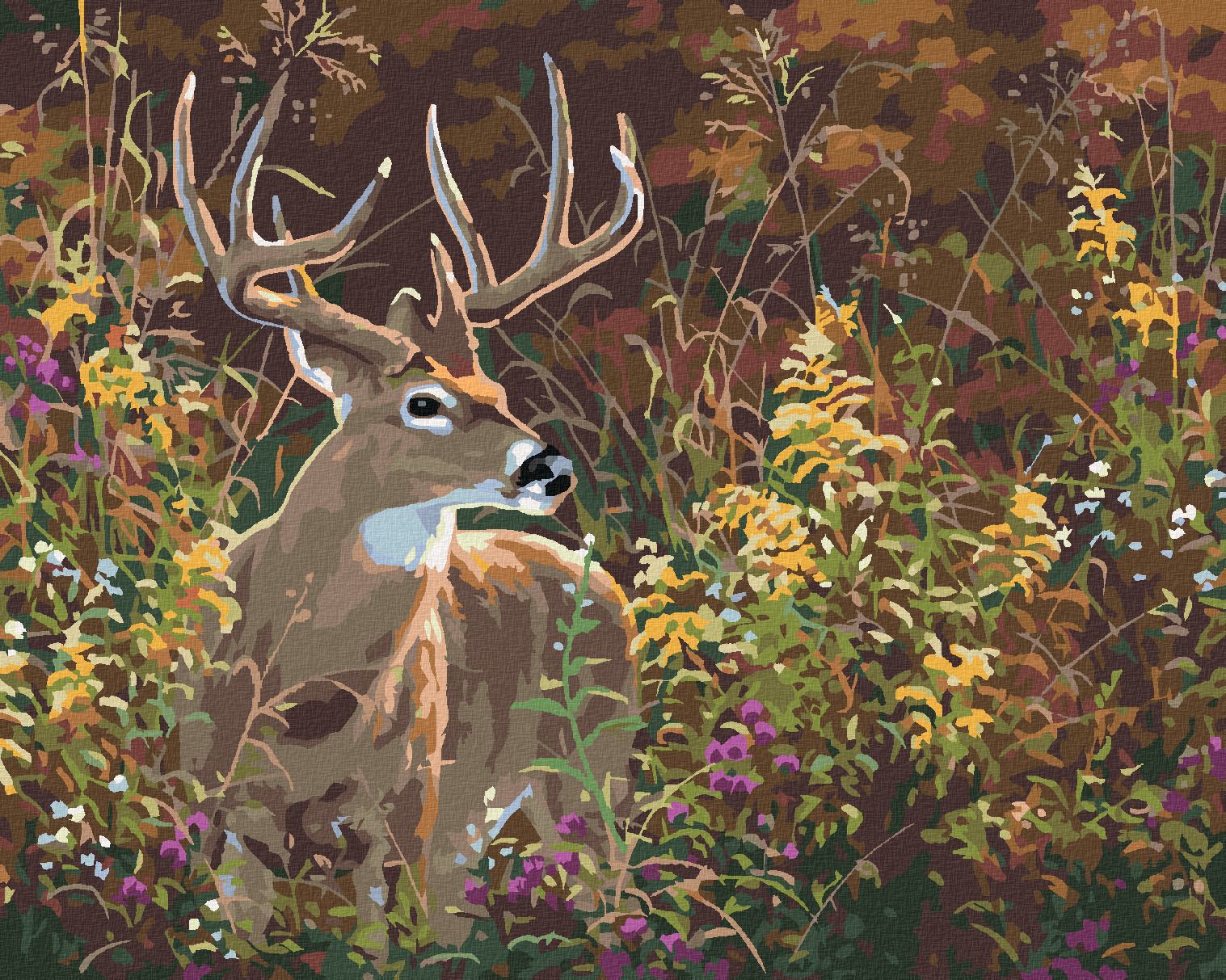 zuty Malování podle čísel - JELEN V KVÍTÍ (ABRAHAM HUNTER) - Rozměr: 40x50 cm, Rámování: Varianta: bez rámu a bez vypnutí plátna - obrázek 1