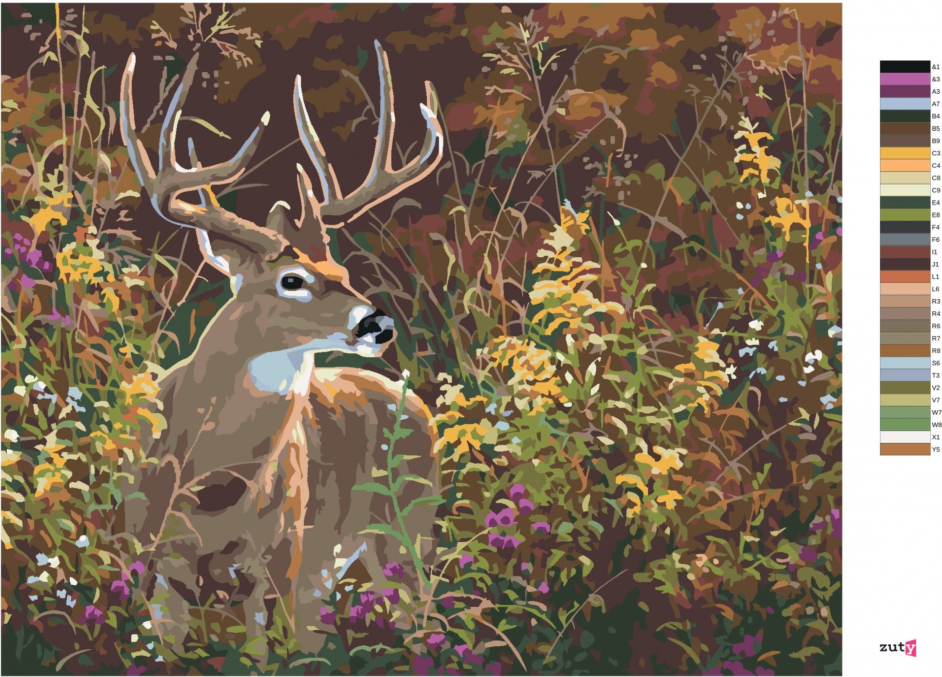 zuty Malování podle čísel - JELEN V KVÍTÍ (ABRAHAM HUNTER) - Rozměr: 40x50 cm, Rámování: Varianta: bez rámu a bez vypnutí plátna - obrázek 9