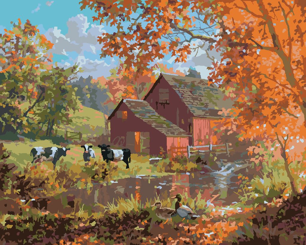zuty Malování podle čísel - KRÁVY A KACHNY U JEZERA NA FARMĚ (ABRAHAM HUNTER) - Rozměr: 40x50 cm, Rámování: Varianta: bez rámu a bez vypnutí plátna - obrázek 9