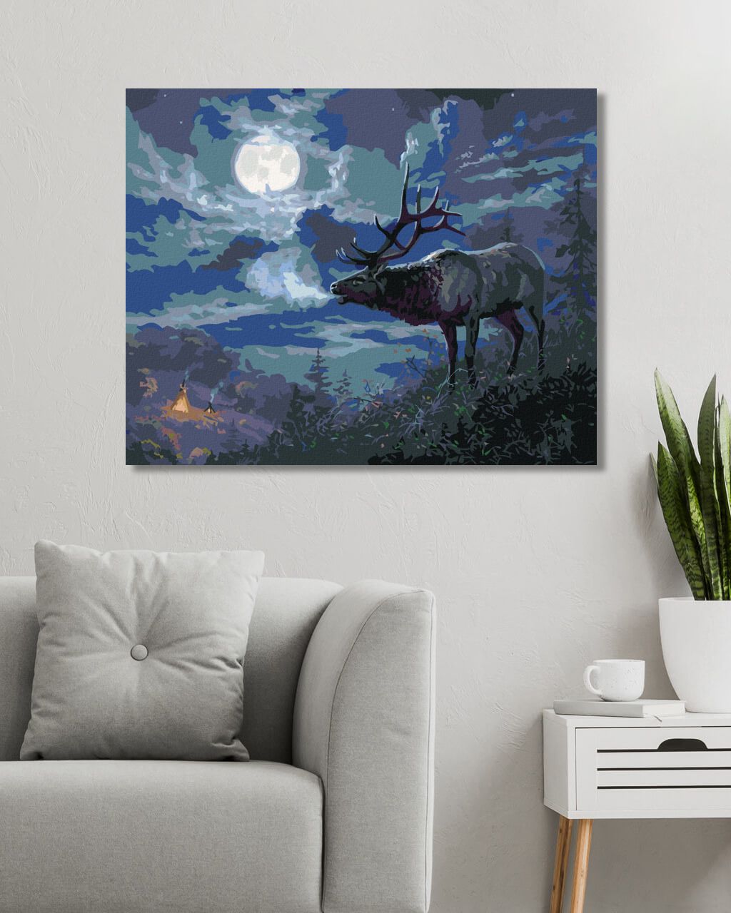 zuty Malování podle čísel - JELEN A ÚPLNĚK (ABRAHAM HUNTER) - Rozměr: 40x50 cm, Rámování: Varianta: bez rámu a bez vypnutí plátna - obrázek 4