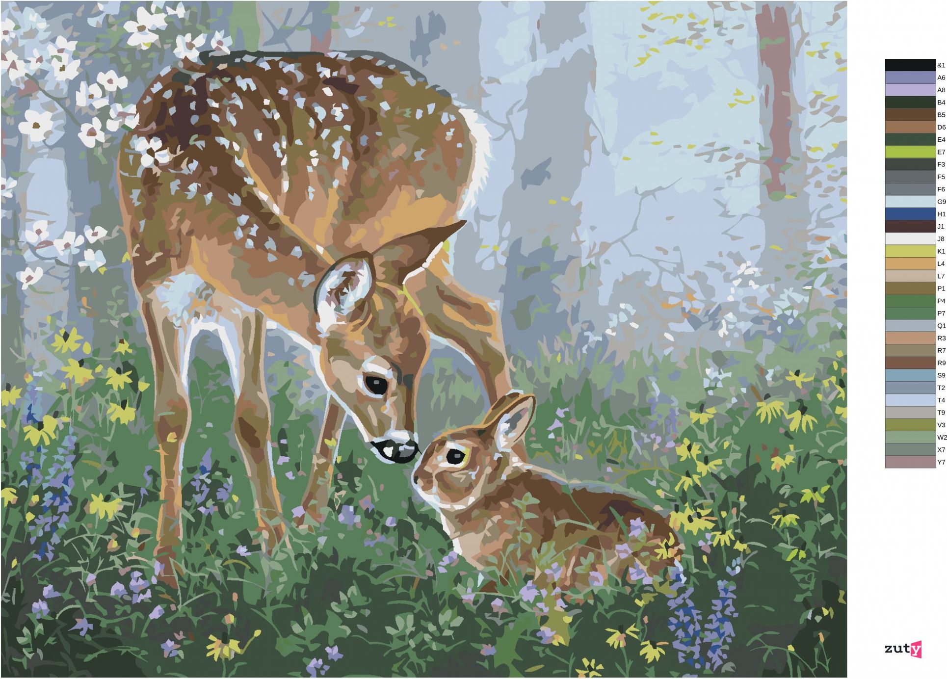 zuty Malování podle čísel - KOLOUCH A KRÁLÍK V KVÍTÍ (ABRAHAM HUNTER) - Rozměr: 40x50 cm, Rámování: Varianta: vypnuté plátno na rám - obrázek 6