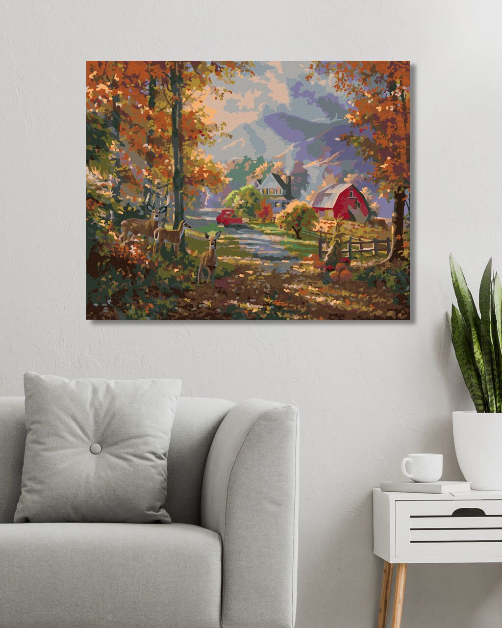 zuty Malování podle čísel - JELEN, FARMA A PODZIMNÍ STROMY (ABRAHAM HUNTER) - Rozměr: 40x50 cm, Rámování: Varianta: bez rámu a bez vypnutí plátna - obrázek 7