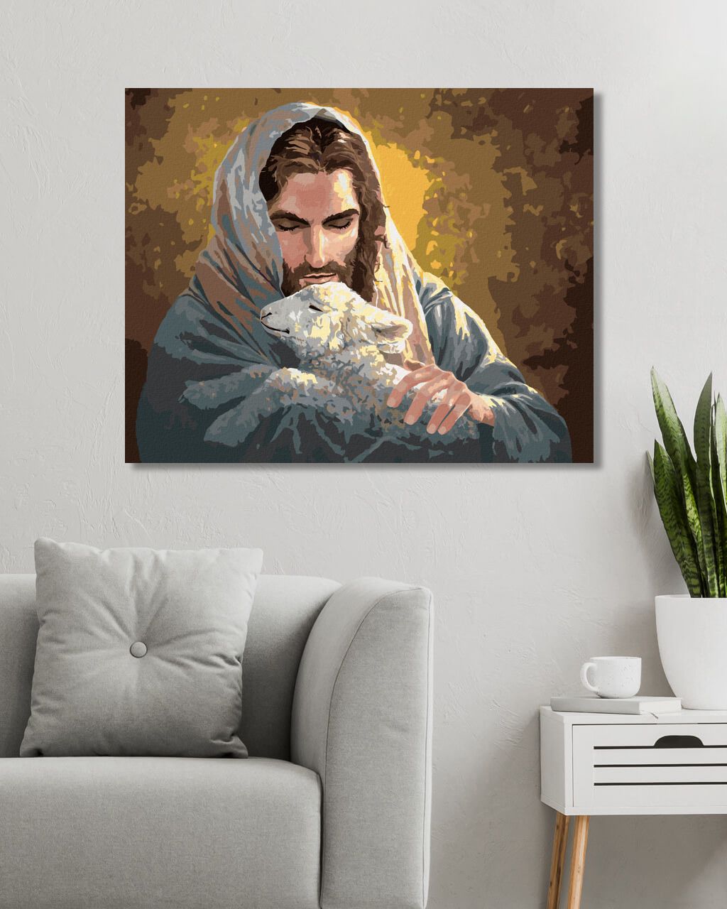 zuty Malování podle čísel - JEŽÍŠ A JEHNĚ (ABRAHAM HUNTER) - Rozměr: 40x50 cm, Rámování: Varianta: bez rámu a bez vypnutí plátna - obrázek 4