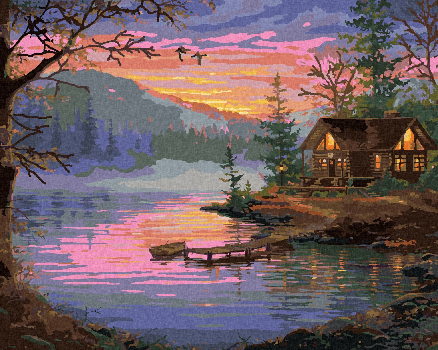 zuty Malování podle čísel - MOLO, JEZERO A ZÁPAD SLUNCE (ABRAHAM HUNTER) - Rozměr: 40x50 cm, Rámování: Varianta: bez rámu a bez vypnutí plátna - obrázek 1