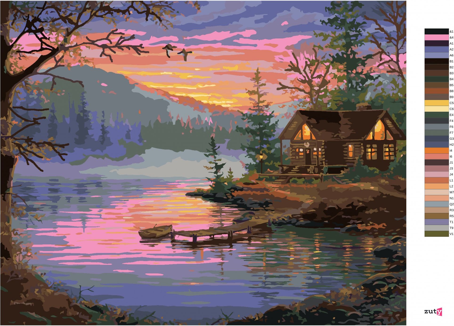 zuty Malování podle čísel - MOLO, JEZERO A ZÁPAD SLUNCE (ABRAHAM HUNTER) - Rozměr: 40x50 cm, Rámování: Varianta: bez rámu a bez vypnutí plátna - obrázek 8