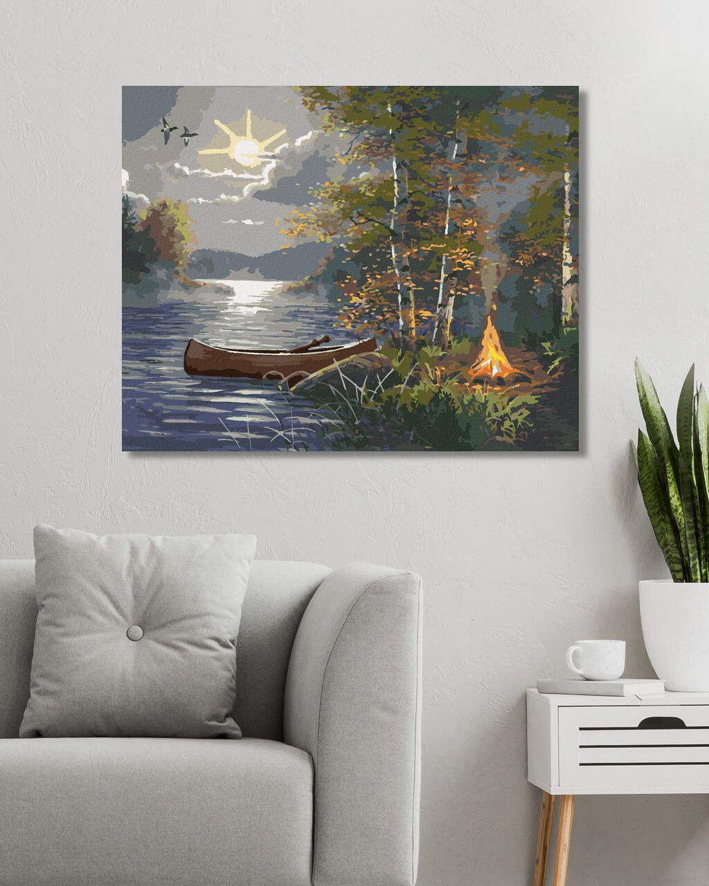 zuty Malování podle čísel - KAJAK NA JEZEŘE A TÁBORÁK ZA ÚPLŇKU (ABRAHAM HUNTER) - Rozměr: 40x50 cm, Rámování: Varianta: bez rámu a bez vypnutí plátna - obrázek 6